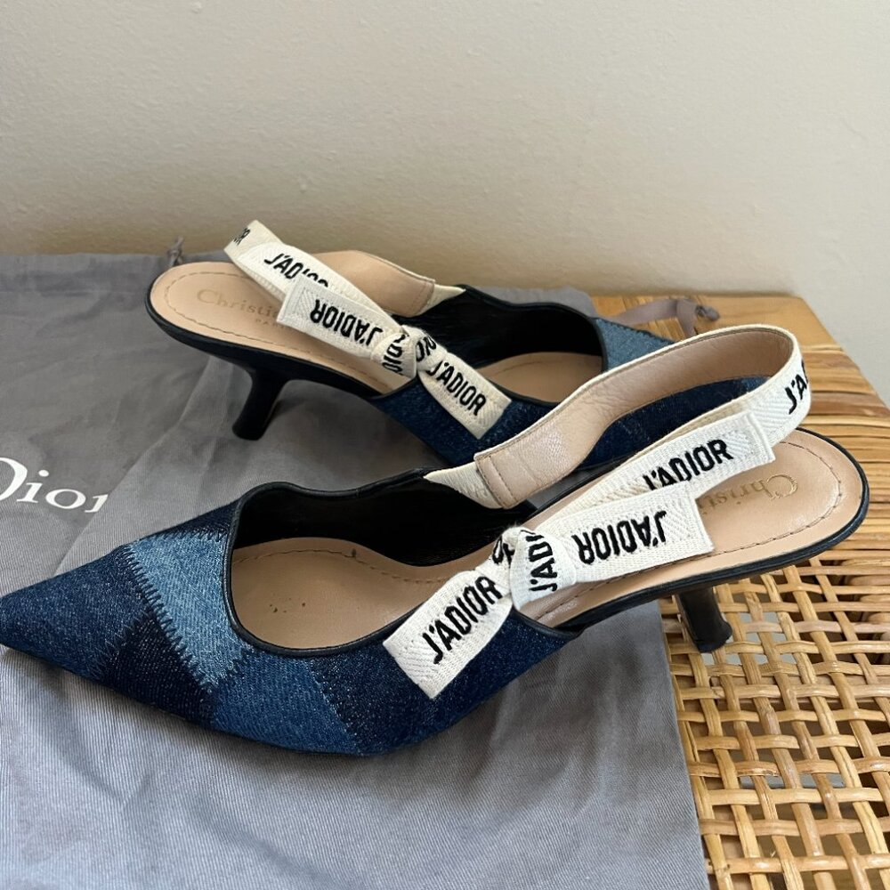 Christian Dior Patchwork Denim J'Adoir Slingback Pumps. - Picture 3 of 8